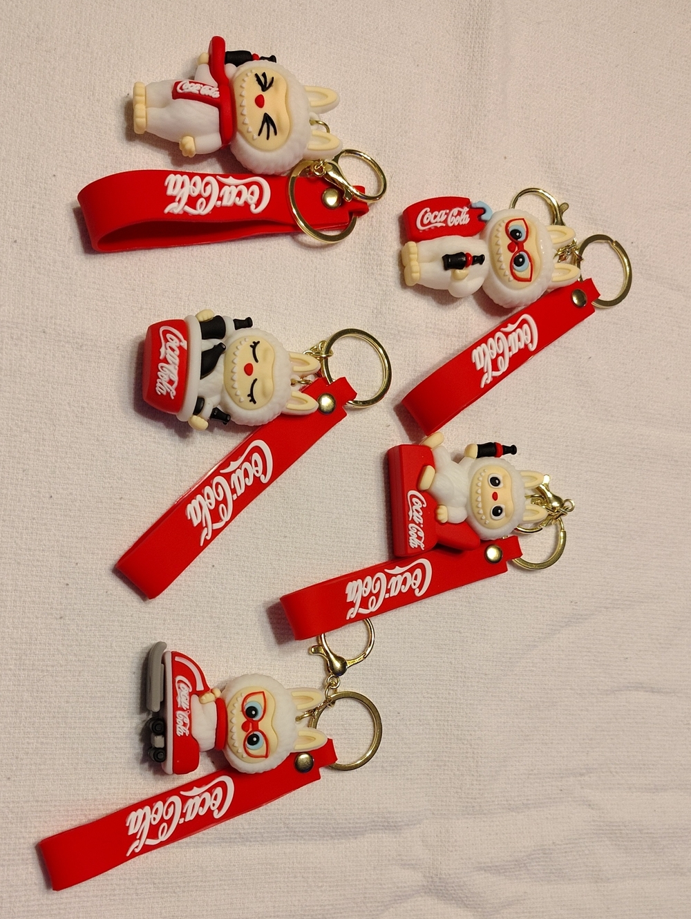Coca Cola White Labubu Keychain Set